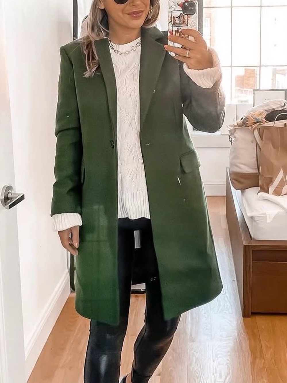 Zara Olive Green Single-Breasted Pea Coat